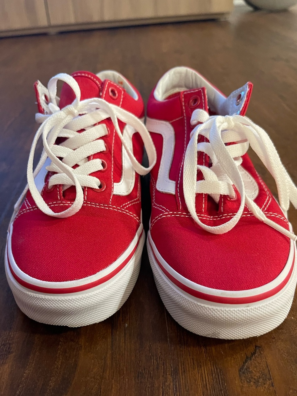 Vans Kids Red Canvas Sneakers with White Stripe